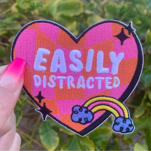 “Easily Distracted” , ADHD, Mental Health Awareness, Embroidery Iron On Patch - Picture 1 of 3